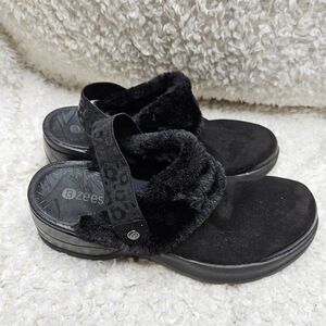 Bzees Kismet Faux Fur Trimmed Black Gligs Comfort Shoes sz‎ 9